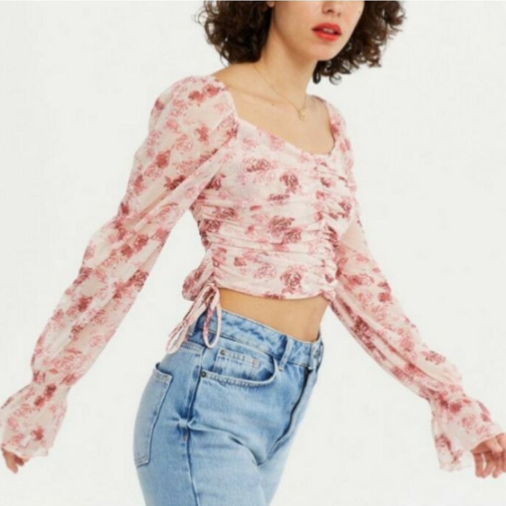 Ruched Floral Print Top